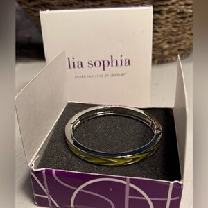 LIA SOPHIA Yellow Enamel & Silver Tone Stretch Bracelet V Pattern Thin, with box